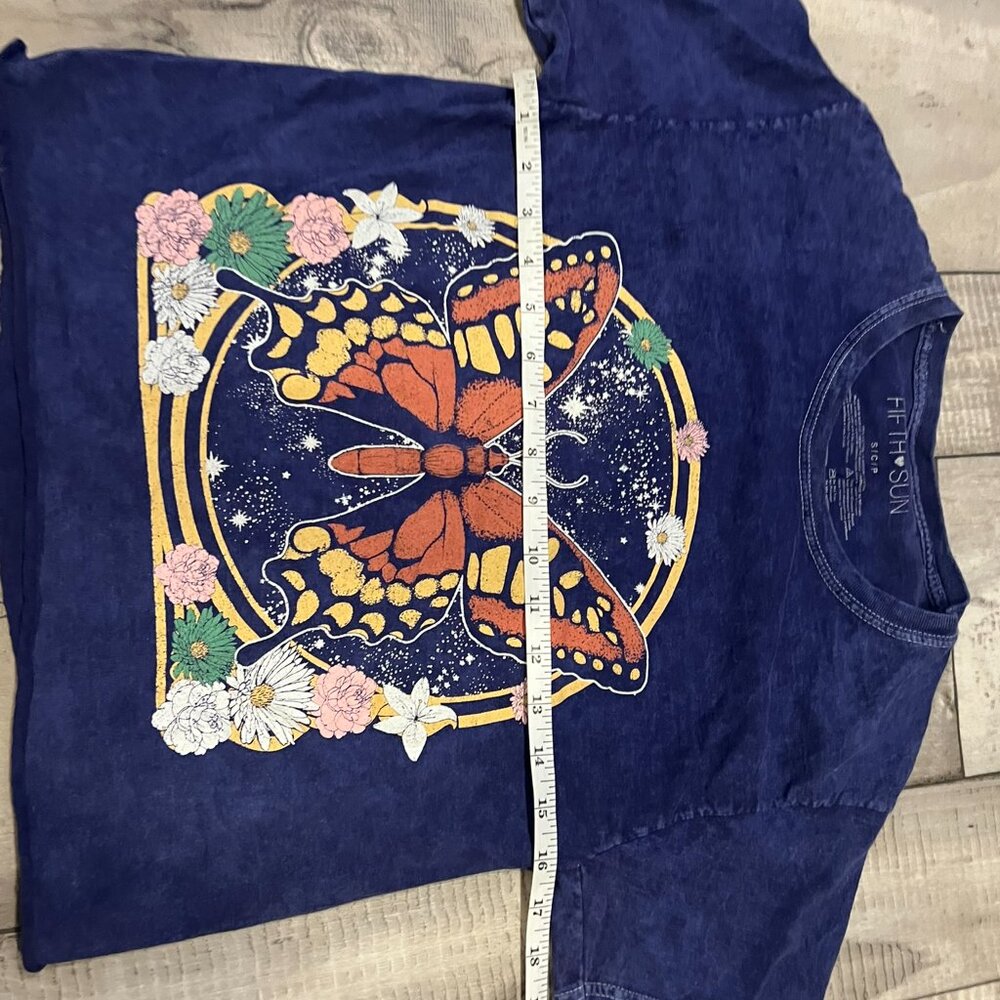 Fifth Sun 100% Cotton Mineral Wash Butterfly Flowers Celestial Crop T-Shirt S - Picture 4 of 6